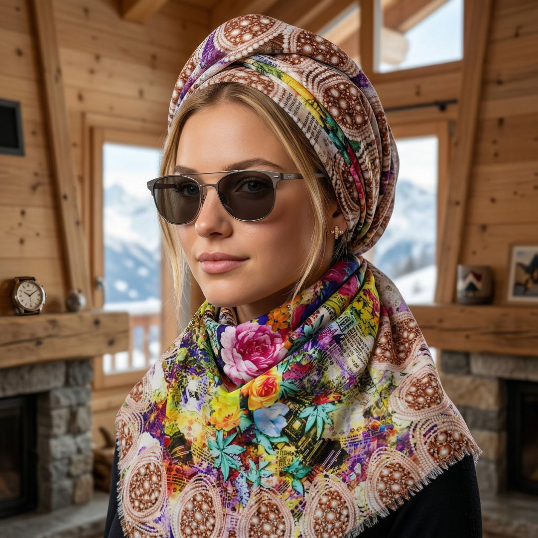 Newspaper Floral Fusion Print Scarf